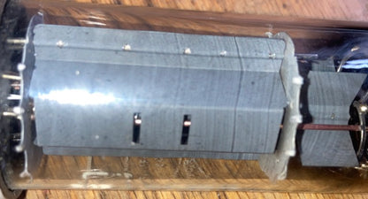 EL34, PINNACLE BRANDED TESLA, FAT BROWN BASE, FAINT WHITE PRINT, TWIN HALO GETTER ,  196Os PRODUCTION, 6CA7