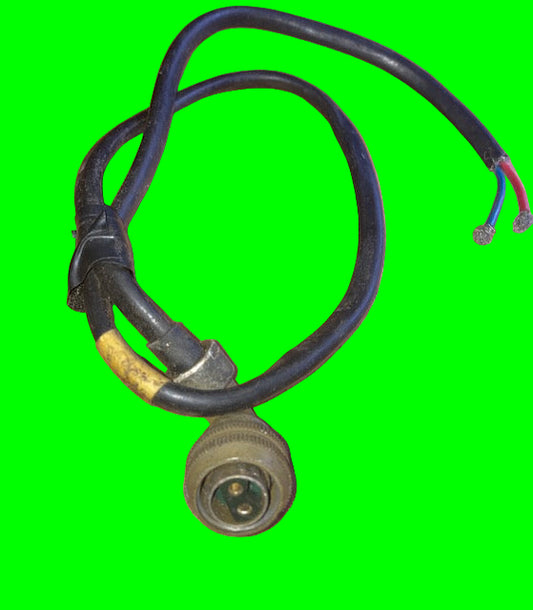PATTERN 104, PLESSEY Mk4, 2 PIN SOCKET, 2 FEMALE  PIN, RT ANGLE, FREE, MOUNTED ON CABLE, LARKAPUR POWER LEAD,