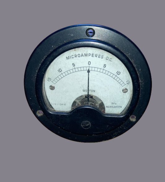 Weston Model S20, moving coil meter, CENTRE ZERO  3.25ins Dia,  Scaled 15 - 0- 15 uA DC, 