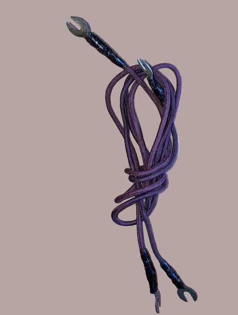  Braided lead pair, approx 18 ins length, Terminated each end with whipped spade terminals, 1940s