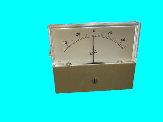 Sangamo, moving coil meter, CENTRE ZERO  73 x 60mm,  56mm hole  Dia,  Scaled 50 - 0- 50 uA DC,