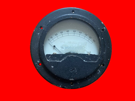 Moving Coil Meter, DATED 1960, 3 1/4INS, 85mm DIA., SCALED 0 - 90% MODULATION