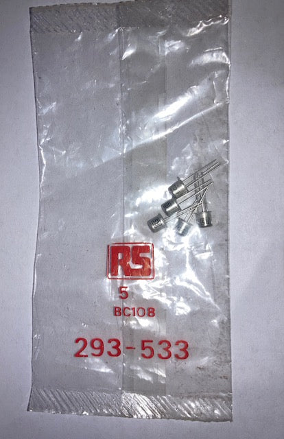 RS 293-533, Pack of 5x, BC108C, Bipolar, (BJT) Transistor, General Purpose, NPN, 25 V, 150 MHz, 600 mW, 200 mA, 420 hFE