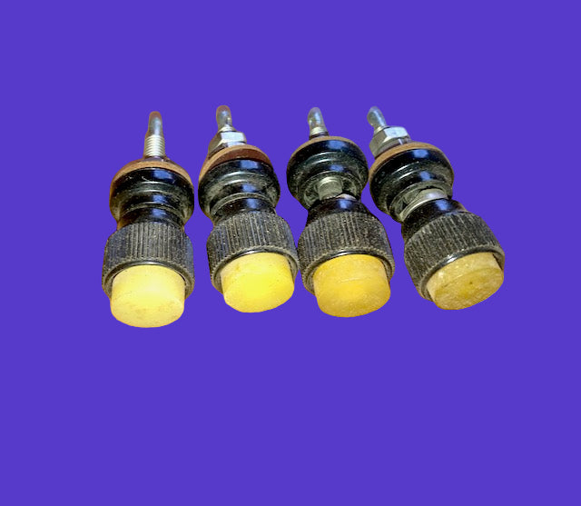 BELLING LEE, BINDING POSTS, L1361, BLACK, YELLOW CAPTIVE HEAD, 2BA NUT, 17.5mm HEAD, 25mm STEM WITH SOLDER BUCKET, NOS