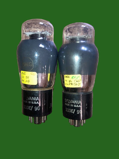 6V6G, SYLVANIA, MATCHED PAIR,  AIR MINISTRY, 110E/90, SAME FACTORY CODE 2F, JUNE 1942 WW2 PRODUCTION, 6V6
