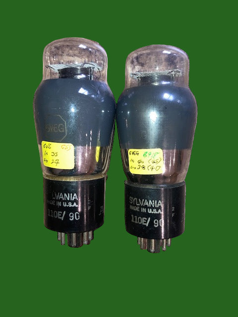 6V6G, SYLVANIA, MATCHED PAIR,  AIR MINISTRY, 110E/90, SAME FACTORY CODE 2F, JUNE 1942 WW2 PRODUCTION, 6V6