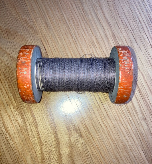 SILK COVERED COPPER WIRE, ON WOOD SPOOL, MARKED 0.10/900, 80g TOTAL MASS