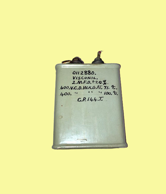 TCC,  VISCONOL, PAPER IN OIL, PIO, PAPER BLOCK CAPACITOR, 2uF @ 600V