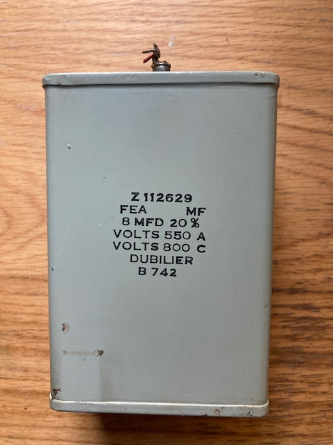 DUBILIER, NITROGOL, PIO, PAPER BLOCK CAPACITOR, CERAMIC TERMINAL, 8uF @ 550V