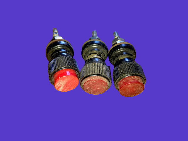 BELLING LEE, BINDING POSTS, L1361, BLACK, RED CAPTIVE HEAD, 2BA NUT, 17.5mm HEAD, 25mm STEM WITH SOLDER BUCKET, NOS