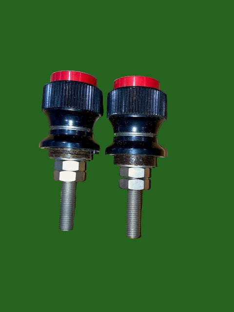 BELLING LEE, BINDING POSTS, L1005/1, BLACK, RED CAPTIVE HEAD, 5/16" BSW NUT, 31.7mm HEAD, 48.5mm STEM WITH SOLDER BUCKET, NOS 