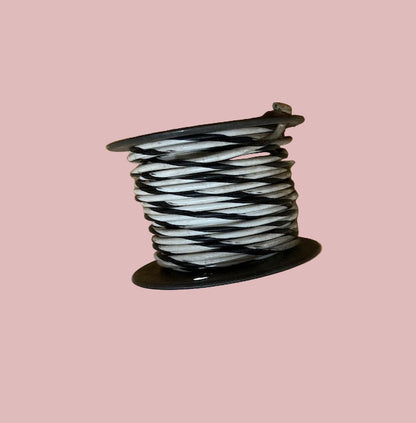 RS, RADIOSPARES, STANDARD STRANDED CABLE, BLACK/WHITE STRIPED, 36 FT, 2 INS DIA TIN REEL, 