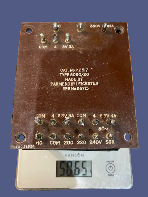 PARMEKO, MAINS TRANSFORMER, P2517, 350-0-350V @ 180mA, 4/5V @3A, 4/6.3V @4A, 4/6.3V @4A, TYPE 5080/20