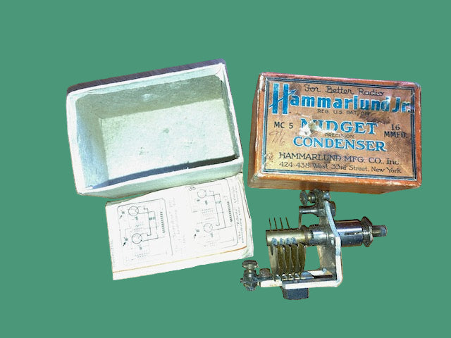 HAMMARLUND, MIDGET CONDENSER, 16MMFD, VARIABLE CAPACITOR,MC5, BOXED, 1938