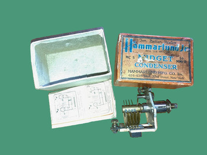 HAMMARLUND, MIDGET CONDENSER, 16MMFD, VARIABLE CAPACITOR,MC5, BOXED, 1938