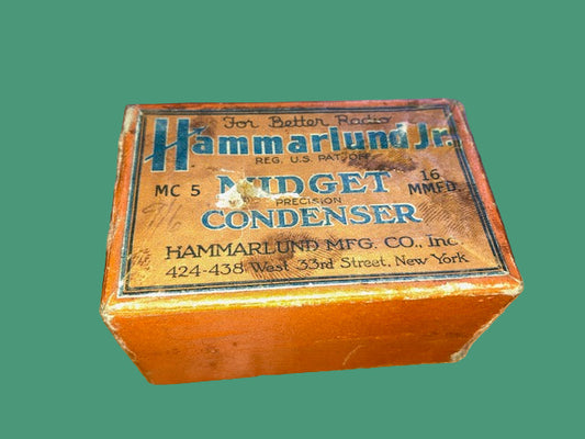 HAMMARLUND, MIDGET CONDENSER, 16MMFD, VARIABLE CAPACITOR,MC5, BOXED, 1938