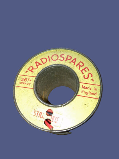 RS, RADIOSPARES, RED, STRANDED WIRE, 36 FT, 2 INS DIA TIN REEL, PART USED AS SHOWN