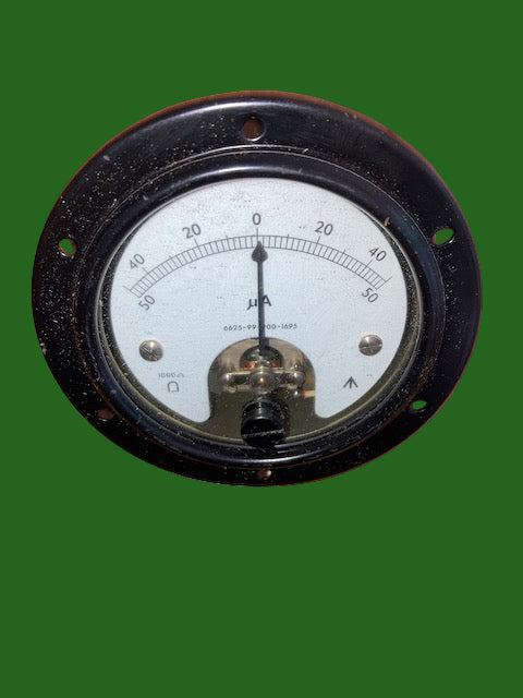 Moving Coil Meter,  3 1/4INS, 82mm DIA., Centre Zero, Scaled 50-0-50uA 