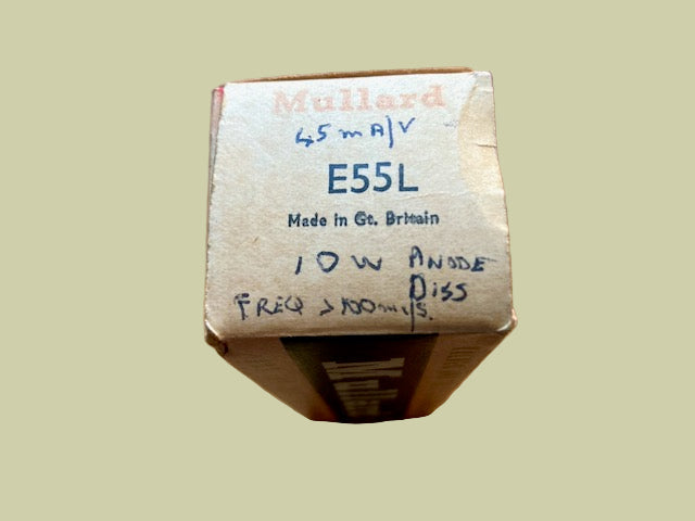 E55L, Mullard, CV5808, 8233, Gold Pin, Black Anode, 3 Mica, Red Box NOS