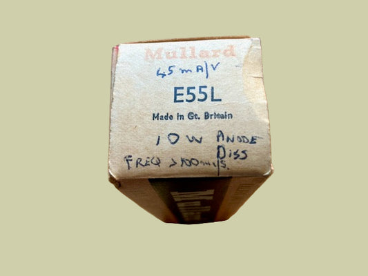 E55L, Mullard, CV5808, 8233, Gold Pin, Black Anode, 3 Mica, Red Box NOS
