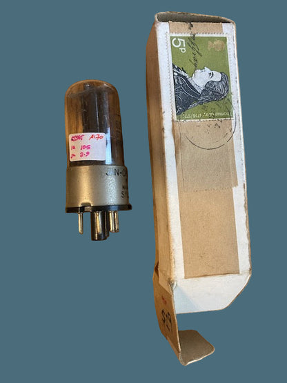 6J5GT, SYLVANIA, CLEAR GLASS, BLACK TOTEM PLATE, ACTUALLY  SYLVANIA US 1944 PRODUCTION, F4 DATE CODE,  METAL OVERCAP, 