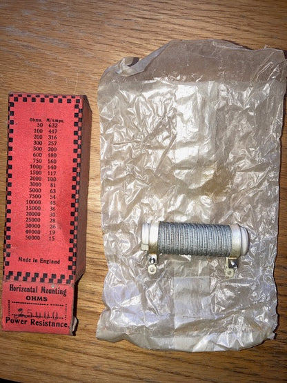 HEAVY DUTY ANODE RESISTANCE, BULGIN, WIRE WOUND RESISTOR,7500 OHM, 7K5, NOS BOXED 1933