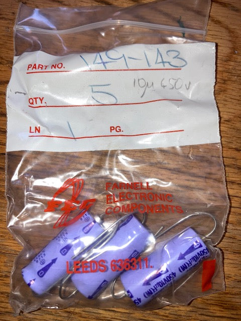 DUBILIER, 10uF @ 450V, ELECROLYTIC, AXIAL CAPACITORS, 