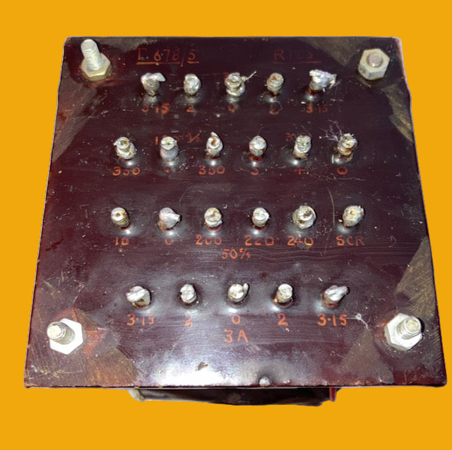 GARDNERS, MINIFORD STYLE, T678/5,  HT & LT TRANSFORMER, 350-0-350 @ 180mA, 3.15-2-0-2-3.15 @ 3A   PRIMARIES  0-200-220-240 @  50Hz  SECONDARIES  350-0-350 @ 180mA  5-4-0 @ 3A  3.15-2-0-2-3.15 @ 3A  3.15-2-0-2-3.15 @ 3A