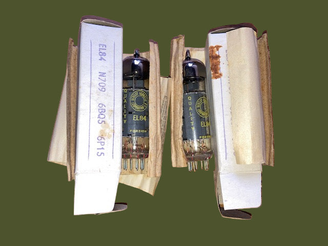 EL84, BENTLEY ACOUSTICS, YELLOW PRINT, BOXED PAIR NOS, 1970s PRODUCTION,