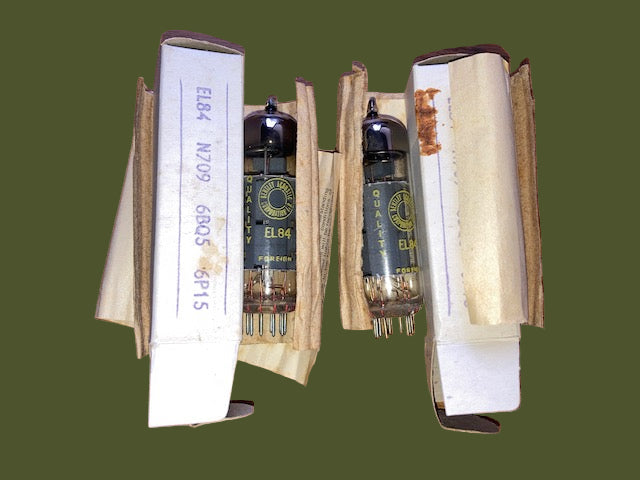 EL84, BENTLEY ACOUSTICS, YELLOW PRINT, BOXED PAIR NOS, 1970s PRODUCTION,