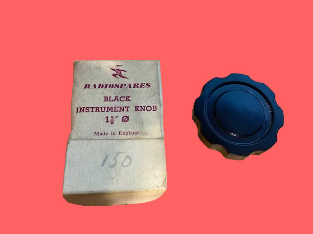 MARCONI, BLACK FLUTED KNOB, SKIRTED, 41mm DIA, 6mm SHAFT, BRASS BUSHED, RS BOXED 1 5/8"