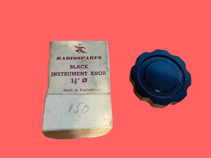 MARCONI, BLACK FLUTED KNOB, SKIRTED, 41mm DIA, 6mm SHAFT, BRASS BUSHED, RS BOXED 1 5/8"