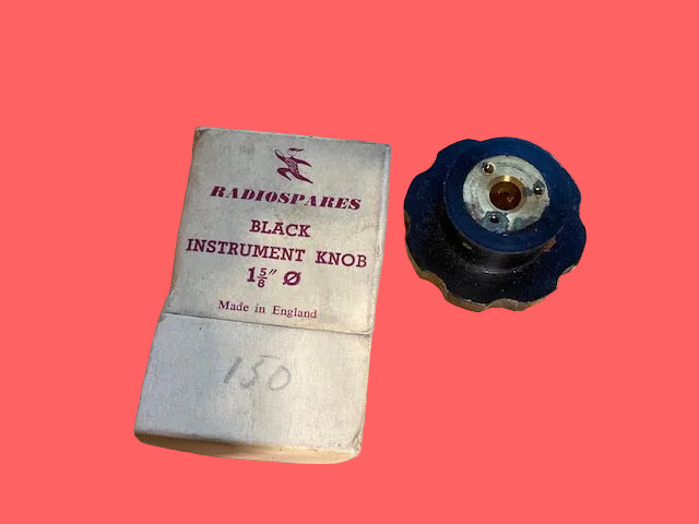 MARCONI, BLACK FLUTED KNOB, SKIRTED, 41mm DIA, 6mm SHAFT, BRASS BUSHED, RS BOXED 1 5/8"