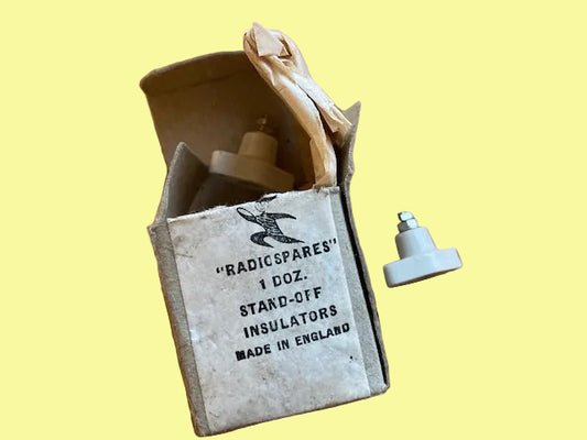 RADIOSPARES SUPPLIED, EDDYSTONE, FREQUENTITE, MIDGET STANDOFF INSULATOR, CAT NO 1016, CODE MIDE, WHITE FLERON CERAMIC, APPROX 28mm WIDE, 25mm HEIGHT
