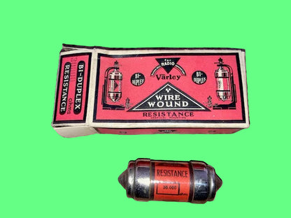 WIRE WOUND RESISTOR, ANODE CARTRIDGE RESISTOR,  VARLEY, 36000 OHM,36K, BOXED 1927