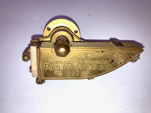 PACENT, BRASS, VARIABLE CONDENSER, 350 MMFD, VARIABLE CAPACITOR, 1926