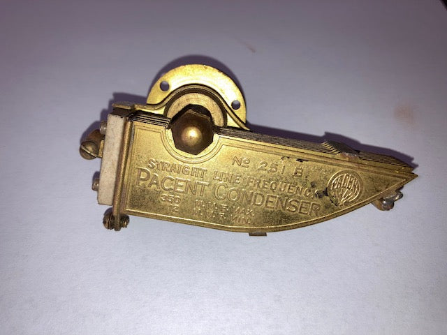 PACENT, BRASS, VARIABLE CONDENSER, 350 MMFD, VARIABLE CAPACITOR, 1926