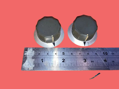 PAIR, 2X, ADVANCE INSTRUMENTS STYLE,10 SCALLOP, GREY KNOB, WITH ALUMINIUM SKIRT, 38mm DIA, 6mm SHAFT