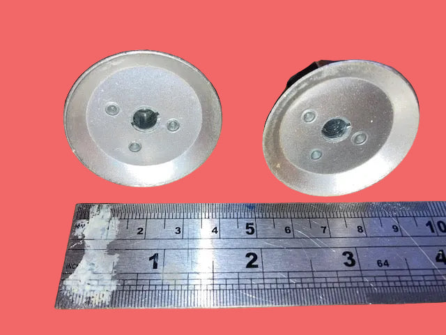 PAIR, 2X, ADVANCE INSTRUMENTS STYLE,10 SCALLOP, GREY KNOB, WITH ALUMINIUM SKIRT, 38mm DIA, 6mm SHAFT