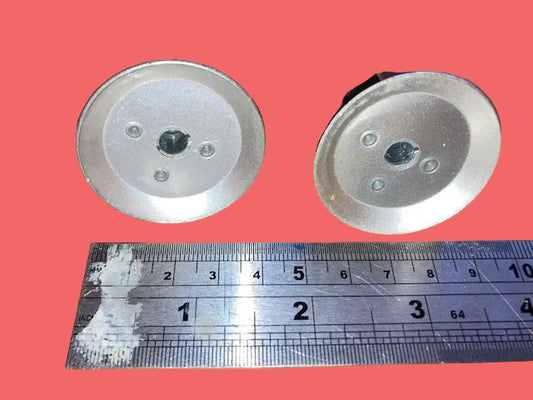 PAIR, 2X, ADVANCE INSTRUMENTS STYLE,10 SCALLOP, GREY KNOB, WITH ALUMINIUM SKIRT, 38mm DIA, 6mm SHAFT