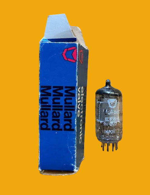 BOXED NOS, EF86, MULLARD, NEW SHIELD, PIN MESH SCREEN, &nbsp; 8y6 ⊿5C2, HEERLEN, MARCH 1972, PRODUCTION, EF86