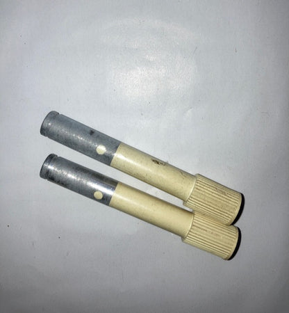 PAIR, 2X, RIBBED, WHITE KNOB, LONG SHANKED, POSSIBLE GEC BRAUN TV,  65mm DEPTH, 