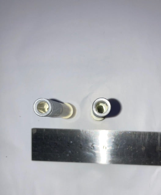 PAIR, 2X, RIBBED, WHITE KNOB, LONG SHANKED, POSSIBLE GEC BRAUN TV,  65mm DEPTH, 