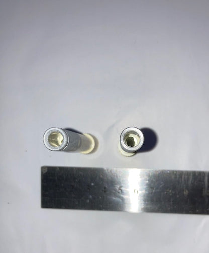 PAIR, 2X, RIBBED, WHITE KNOB, LONG SHANKED, POSSIBLE GEC BRAUN TV,  65mm DEPTH, 