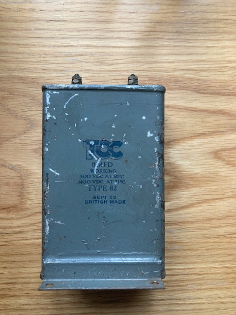 TCC, VISCONOL, PAPER IN OIL, PIO, PAPER BLOCK CAPACITORS, CERAMIC TERMINAL, 8uF @ 600V