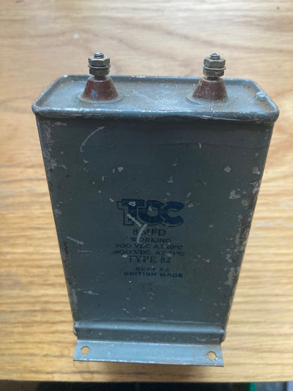 TCC, VISCONOL, PAPER IN OIL, PIO, PAPER BLOCK CAPACITORS, CERAMIC TERMINAL, 8uF @ 600V