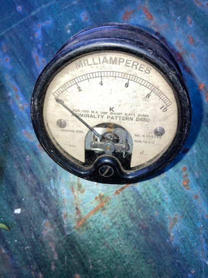 Moving coil meter, 2.5 ins Dia, Scaled 0-10 DC mA, 1941 Dated