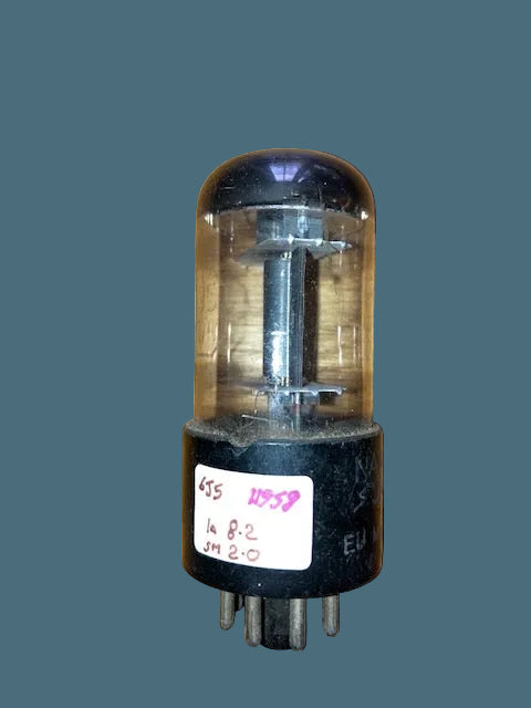 6J5GT, NATIONAL UNION, CLEAR GLASS, BLACK TOTEM PLATE, 1945 LANSDALE MANUFACTURE