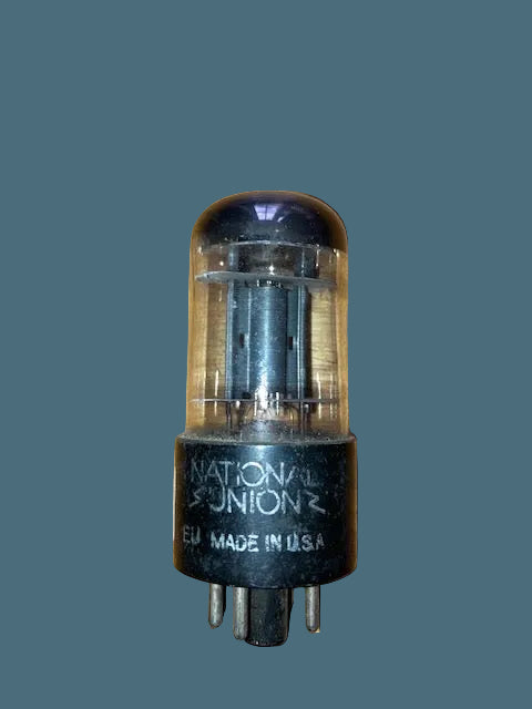 6J5GT, NATIONAL UNION, CLEAR GLASS, BLACK TOTEM PLATE, 1945 LANSDALE MANUFACTURE