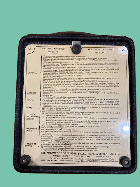 AVO METER MODEL40 1957 DATED, NOT WORKING ALL RANGES BUT SUPERB COSMETICS